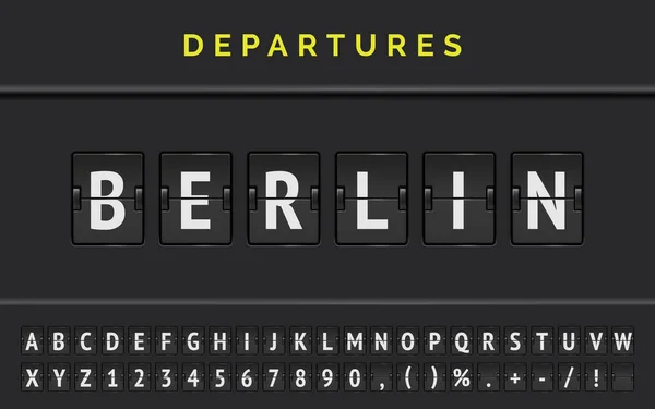 Font de tableau de bord d'aéroport mécanique avec destination de vol en Europe Berlin avec panneau de départ d'avion. Illustration vectorielle — Image vectorielle