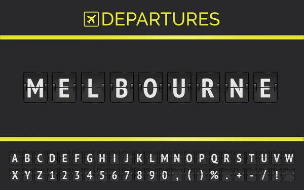 Avustralya Melbourne 'daki uçuş bilgileri. Uçak kalkış simgesiyle yazı tipi ters çevrilmiş. Vektör illüstrasyonu — Stok Vektör
