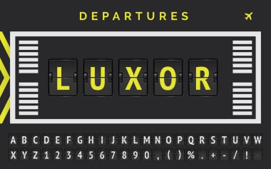 Havaalanı yazı tipi taşıyıcı vektör tasarımı pist işareti ve uçak simgesi ile uçuşları duyurmak için