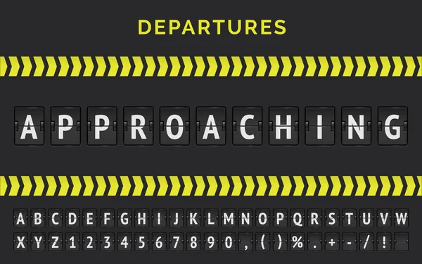 空港のフライトスコアボードのベクトルバナー現実的なフリップフォントで飛行状況が近づいている — ストックベクタ