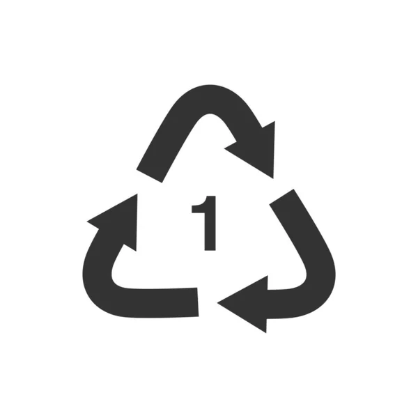 Recycle Pfeildreieck PETE Typen 1 Vektor-Symbol isoliert auf weißem Hintergrund — Stockvektor
