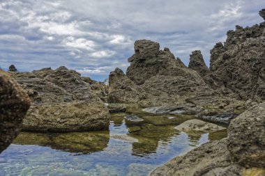 Tauranga, Yeni Zelanda - 15 Ocak 2018: ayakta su lav Mount Maunganui oluşumunda.