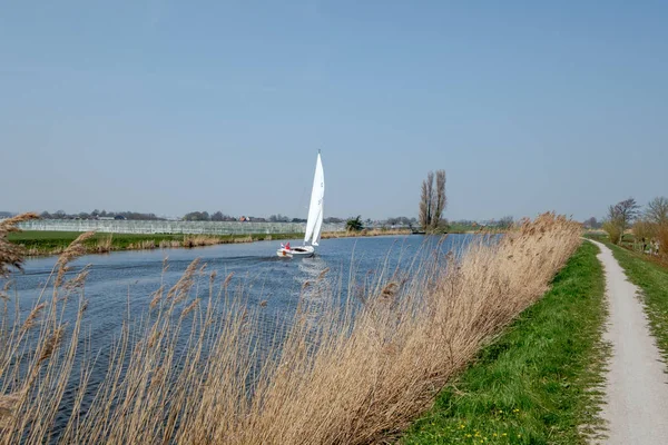 Barca Vela Sul Vlaardingervaart Questo Canale Vecchio Canale Drenaggio Risalente — Foto Stock