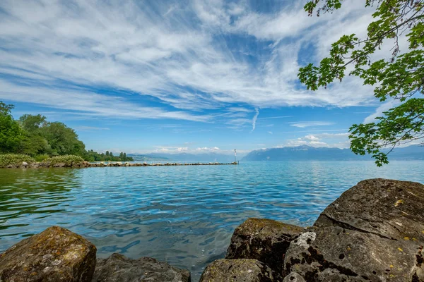 Lago Genebra Preverenges Vaud Suíça Rio Venoge Entra Aqui Lago — Fotografia de Stock