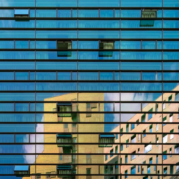 Reflections Windows Modern Offices Ijdok Area Amsterdam Downtown Netherlands — Stock Photo, Image