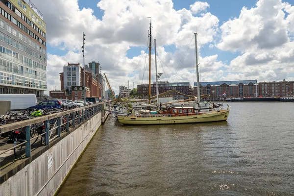 Schöne Luxus Segelschiff Amsterdam Angedockt Silodam Amsterdam Die Niederlande — Stockfoto