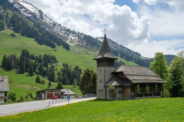 Kyrkan Semesterorten Les Mosses Vaud Schweiz Les Mosses Schweiz Berömda — Stockfoto