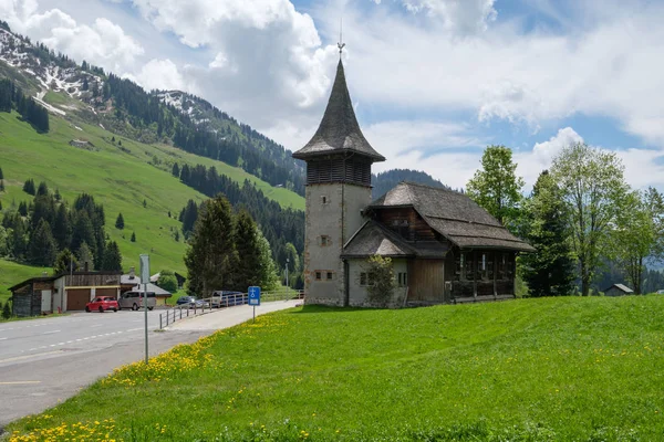 Kyrkan Semesterorten Les Mosses Vaud Schweiz Les Mosses Schweiz Berömda — Stockfoto