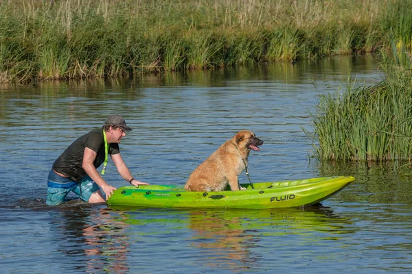 Dog Trainer Canoe Delft Netherlands Sep 2017 Dog Survival 2017 — Stock Photo, Image