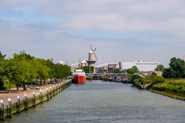 Porto Rotterdam Paesi Bassi Vista Sul Porto Schiedam Dal Fiume — Foto Stock