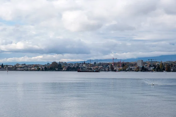 Uma Bela Vista Sobre Lago Genebra Preverenges Para Morges Suíça — Fotografia de Stock