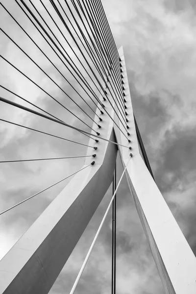 伊拉斯谟桥的塔楼对多云的天空，鹿特丹，荷兰 — 图库照片