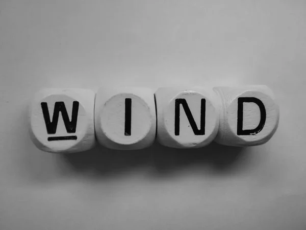 Woord Wind Gespeld Dobbelstenen — Stockfoto