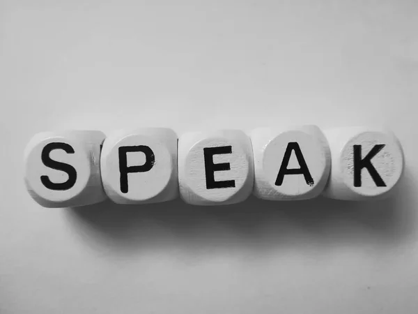 Speak Word White Dice Cubes — Stock Photo, Image