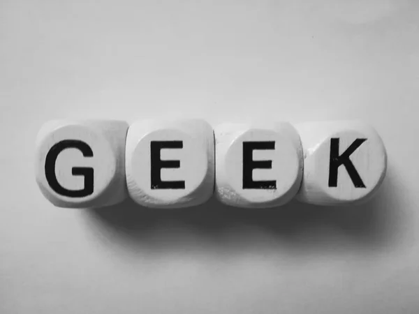 Geek Słowo Białe Kostki Kości — Zdjęcie stockowe