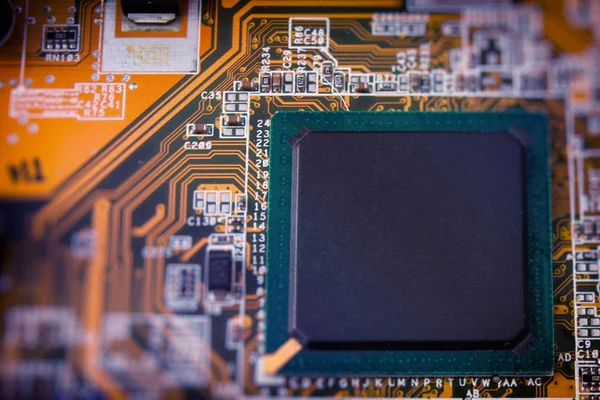 Computer Electronic Circuit Board Blue Aura — Stock Photo, Image