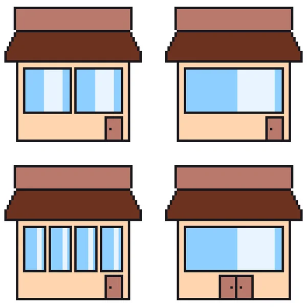 Pixel arte cafeterías con cartelera — Vector de stock