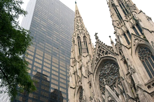 Patrick Cathedral Next Glass Office Building New York City — Stock Photo, Image