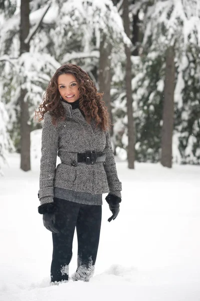 Portrait of beautiful girl in winter time with snow. — Stock Photo, Image