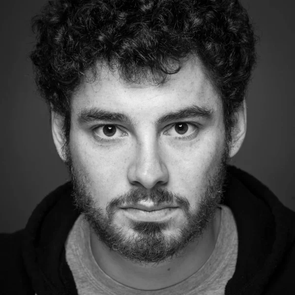 Young Man Close Portrait Dark Background Black White - Stock-foto