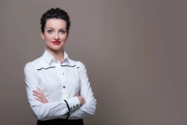 Business Woman Portrait Isolated Brown Background Copy Space — Stock Photo, Image