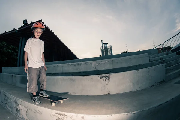 Happy Boy Skateboard Outdoors Portrait — 스톡 사진