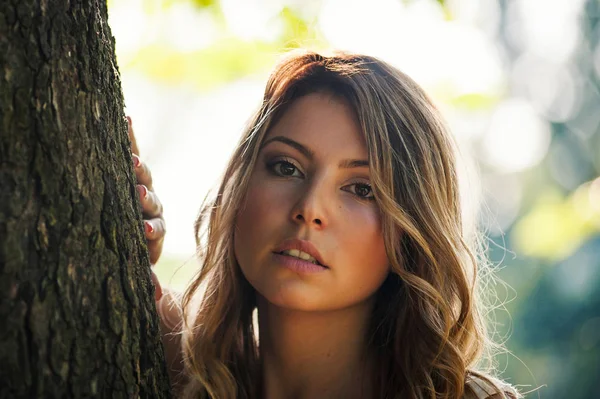 Sensual Young Woman Close Portrait Outdoors Park — Stock Photo, Image