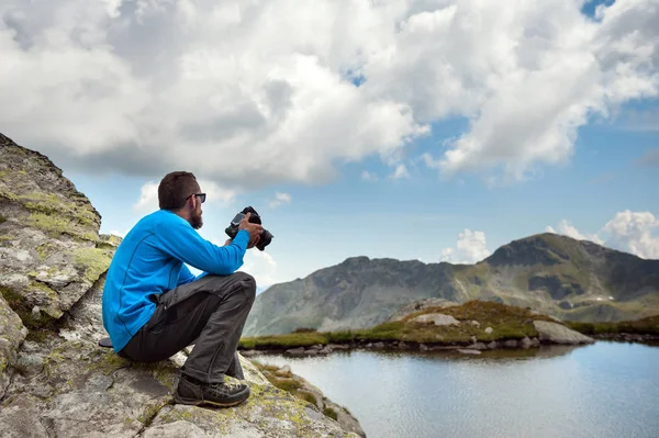 Young Man Portrait Camera Outdoor Mountains Alps Italy — Stock Photo, Image