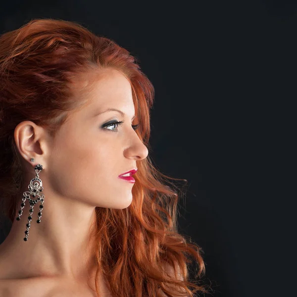 Young Redhead Woman Profile Portrait Black Background Royalty Free Stock Images