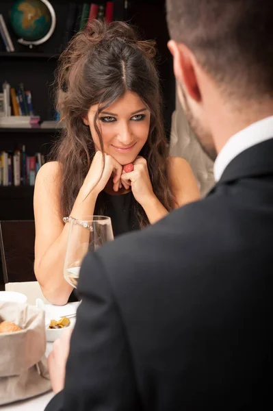 Beautiful Young Couple Dating Restaurant — Stock Photo, Image