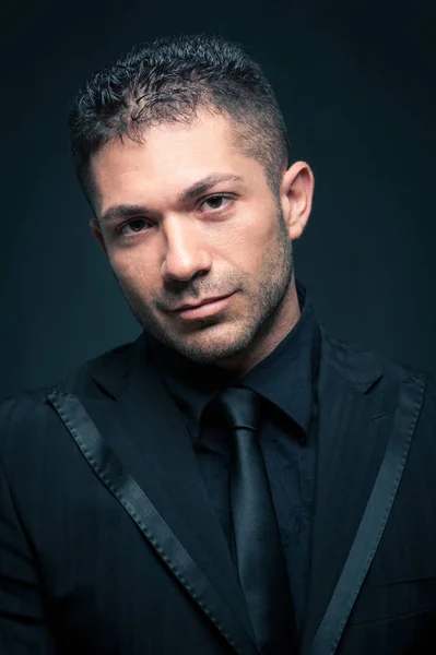 Young Man Close Portrait Dark Background — Stock Photo, Image