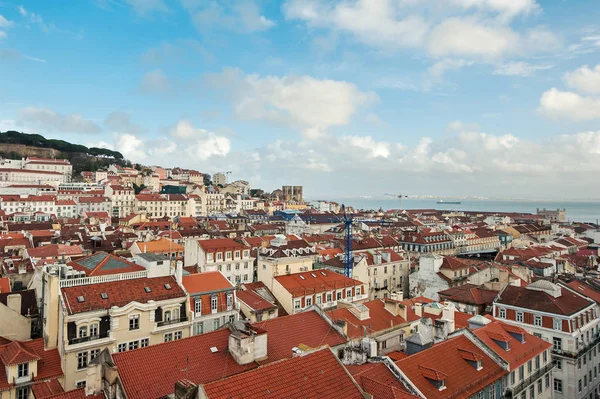 Beautiful View Old City Santa Justa Terrace Cloudy Sky Lisbon — Stock Photo, Image