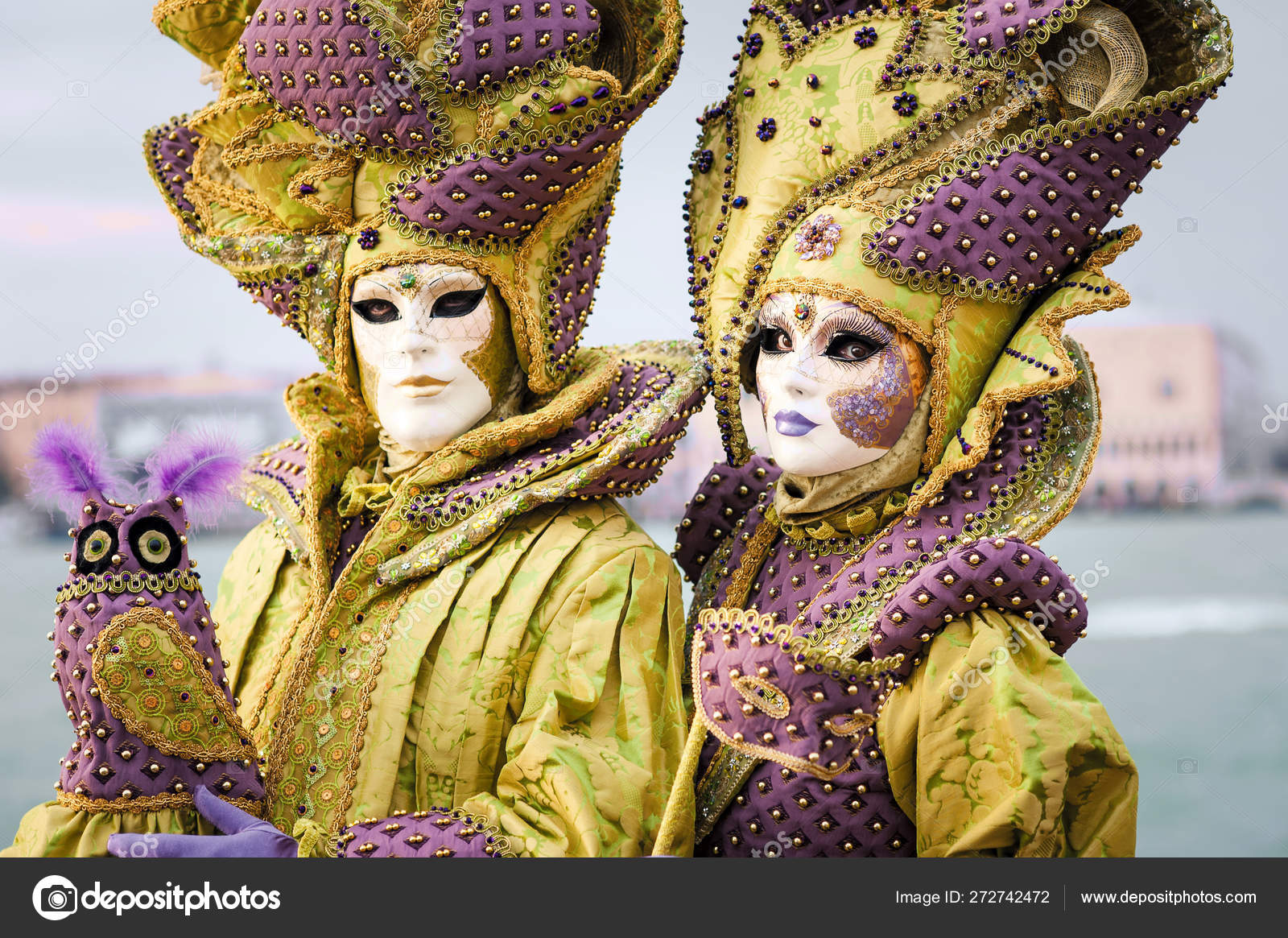 People Masks Costumes Harbor Carnival Venice Italy \u2013 Stock