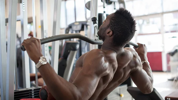 Strong Young Black Man Exercising Gym — Stock Photo, Image