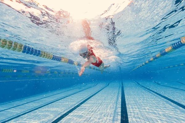 Professional woman swimmer inside swimming pool. — Stock Photo, Image