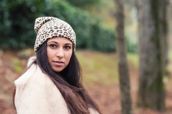 Close Portrait Young Woman Outdoors Park Autumn — Stock Photo, Image