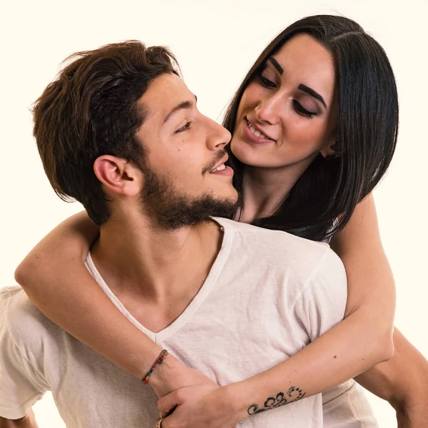 Junges Paar Nähert Sich Intimen Studioporträt Einer Romantischen Stimmung Gefiltertes — Stockfoto
