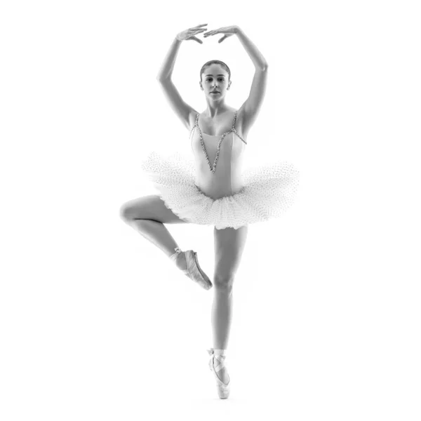 Jonge Klassieke Danser Geïsoleerd Witte Achtergrond Ballerina Project Zwart Wit — Stockfoto