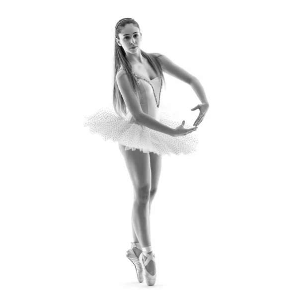 Jonge Klassieke Danser Geïsoleerd Witte Achtergrond Ballerina Project Zwart Wit — Stockfoto