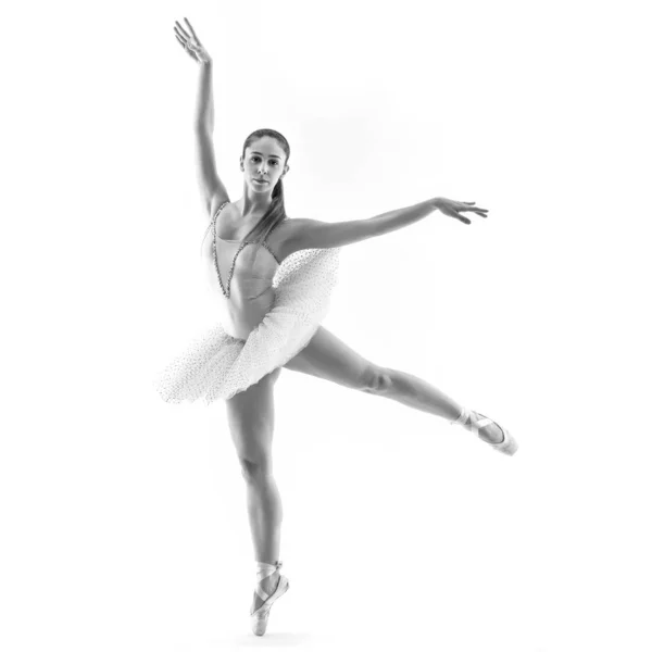 Jonge Klassieke Danser Geïsoleerd Witte Achtergrond Ballerina Project Zwart Wit — Stockfoto