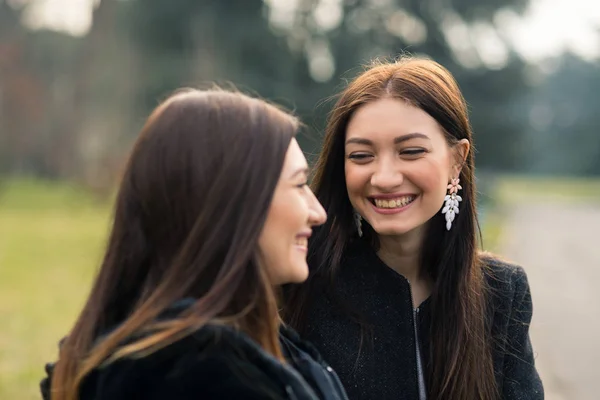 Ritratto Giovani Sorelle Che Divertono All Aperto Parco — Foto Stock