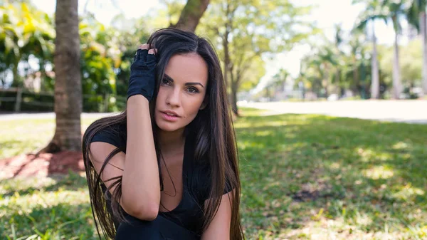 Joven Hermosa Retrato Mujer Deportiva Parque Miami Florida — Foto de Stock