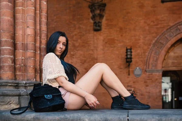 Sensual Morena Adolescente Retrato Aire Libre Bolonia Italia — Foto de Stock