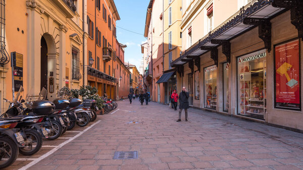 BOLOGNA, ITALY - CIRCA MARCH, 2018: People walking in D 'Azeglio street
.