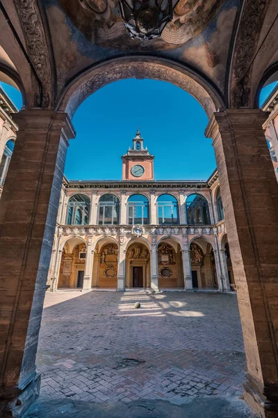 Archiginnasio Atrium Houses Now Municipal Library Famous Anatomical Theatre Bologna — Stock Photo, Image