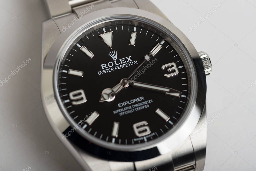 Rolex Oyster Perpetual Explorer watch, close up shot