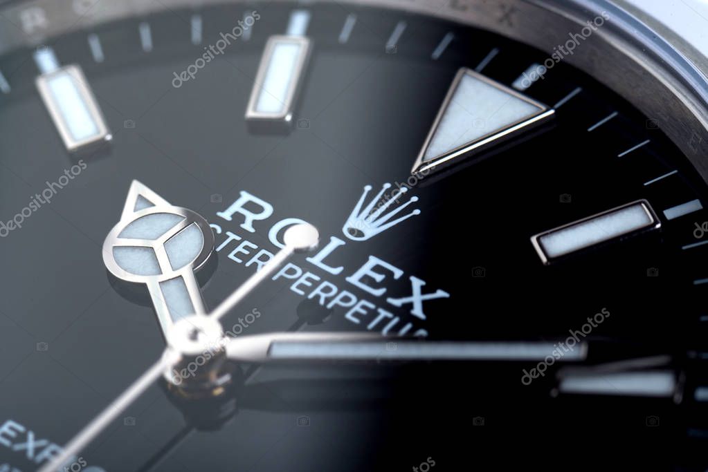 Rolex Oyster Perpetual Explorer I watch, close up macro shot
