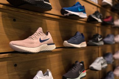 BOLOGNA, ITALY - SEPTEMBER, 2018: Exposition of nike sport shoes