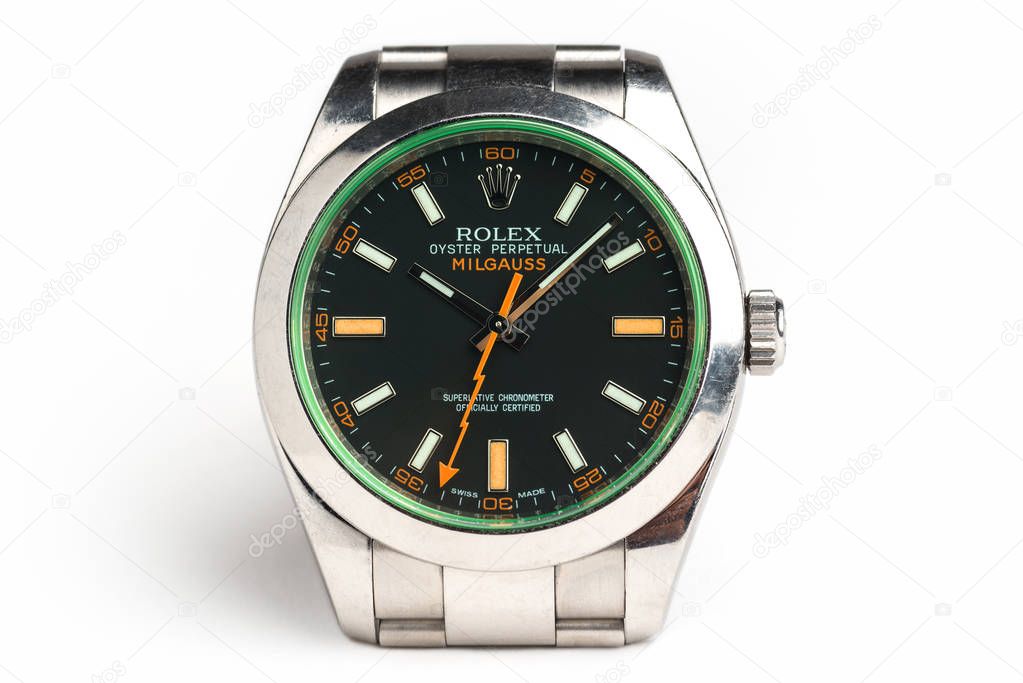 Rolex Oyster Perpetual Milgauss watch, close up shot