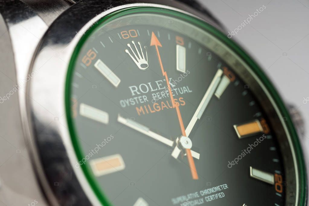 Rolex Oyster Perpetual Milgauss watch, close up shot